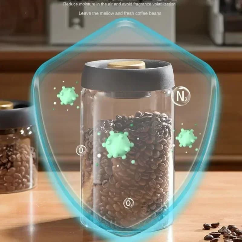 手動真空保存容器 耐熱ガラス製 コーヒー豆・茶葉キャニスター 防湿密閉ジャー
