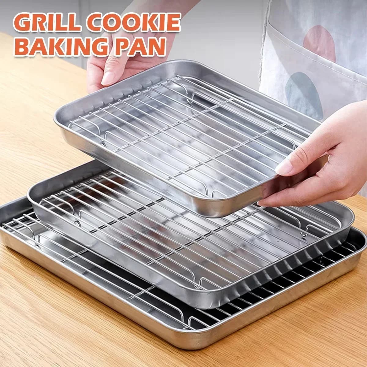 ステンレス製 網付きベーキングトレイ オーブン・BBQ・ロースト用角型天板＆ラック