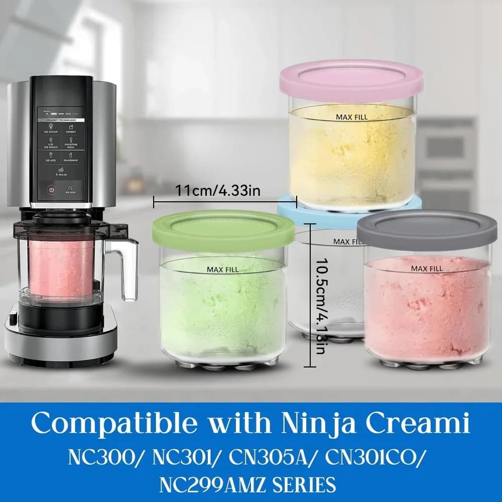 Ninja Creami対応 パイントカップ＆フタ 4個セット アイスクリーム容器