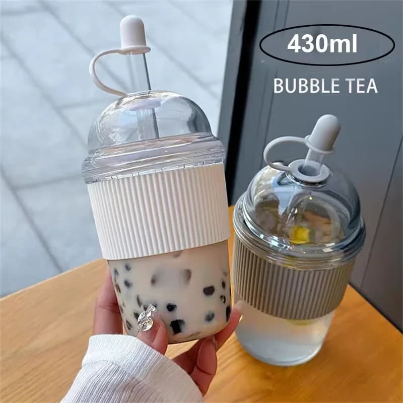 ストロー付きウォーターボトル 430ml フリップトップ 耐熱 プラスチックカップ