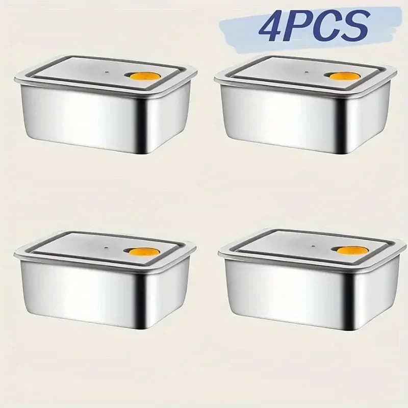 厚手ステンレス製保存容器 4個セット 密閉・漏れ防止 BPAフリー 冷蔵・冷凍庫整理用