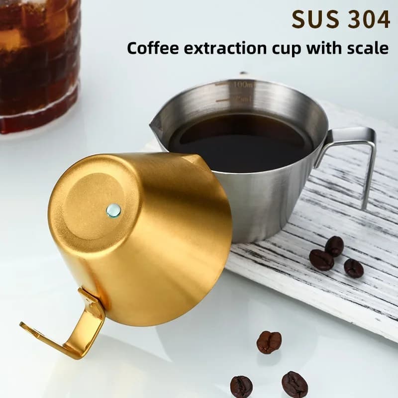 304ステンレス製 目盛り付き コーヒー抽出カップ エスプレッソ 計量カップ ミルクカップ キッチンツール