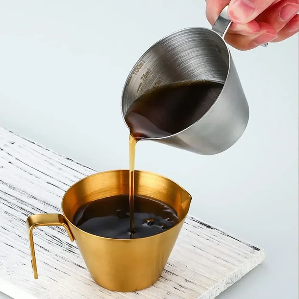 304ステンレス製 目盛り付き コーヒー抽出カップ エスプレッソ 計量カップ ミルクカップ キッチンツール