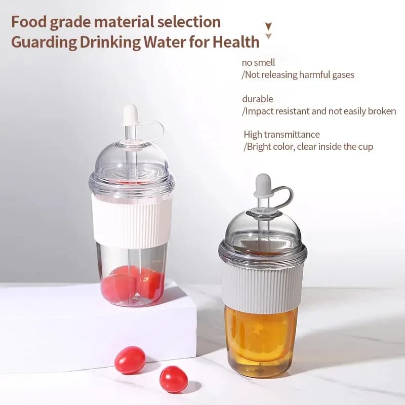 ストロー付きウォーターボトル 430ml フリップトップ 耐熱 プラスチックカップ