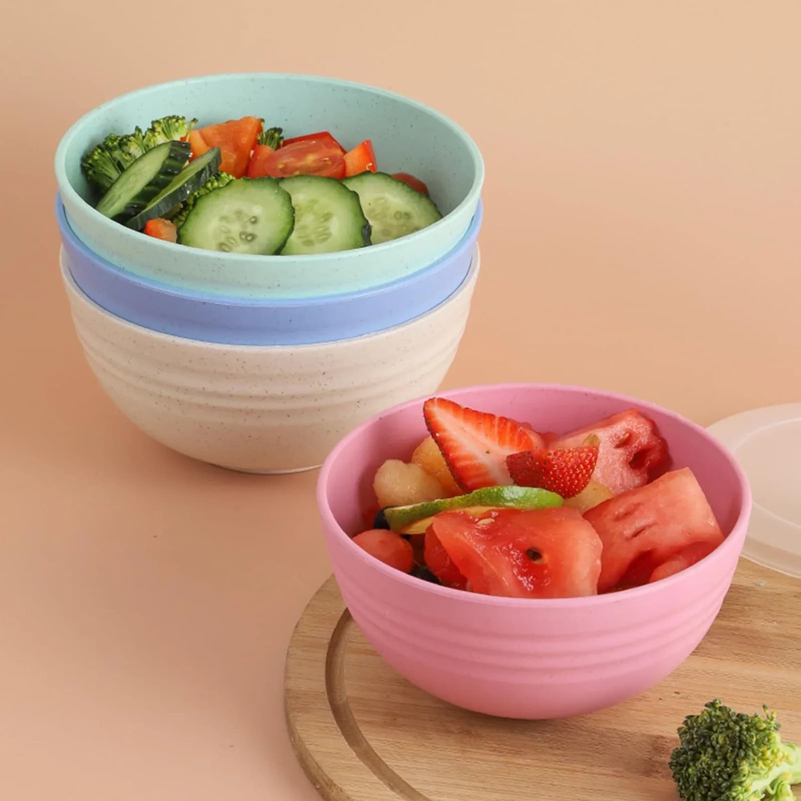 割れにくいボウル 4個セット 24オンス PPプラスチック 電子レンジ・食洗機対応 スープ/ご飯用